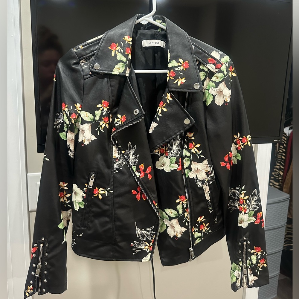 Floral Faux Leather Studded Jacket